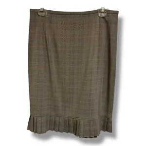 KC Spencer New York Brown Beige Pink Plaid Pleated Ruffle Hem Pencil‎ Skirt 12 thumbnail 5
