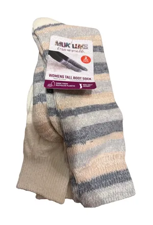 Muk Luks Womens Tall Boot Socks 2 Pack Striped Cream Mid-Calf Shoe Size 6-11 NEW thumbnail 1