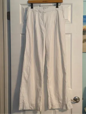 Abercrombie & Fitch Sloane Linen Blend Wide Leg Pants in White thumbnail 2