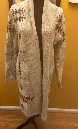 Gray Rainbow Aztec Maxi Open Sweater Size L Size L thumbnail 1