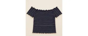 Aeropostale Navy & White Striped Off Shoulder Bardot Top M thumbnail 3