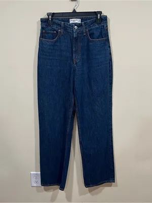 Abercrombie & Fitch The Loose High Rise size 2 dark denim jeans straight EUC thumbnail 4