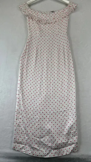 Mohito Women Polka Dot Off Shoulder Ruffle‎ Midi Dress White Red Size 32 NWT thumbnail 1
