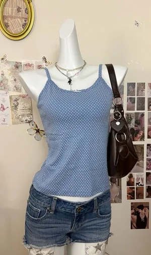 Old Navy Blue White Polka Dot Cami Size XL (14-16) Bow Accent New thumbnail 1