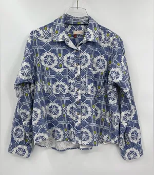Anthropologie Pilcro Size S Blue Green Batik Long‎ Sleeve Button Up Top thumbnail 1