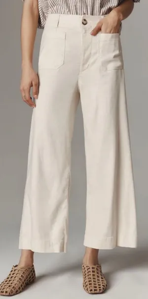 Anthropologie Maeve Colette Linen Wide Leg Cropped Pants Ivory Cream Size 26 thumbnail 1