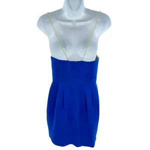 New‎ Naven Royal Blue Gold Braid Straps Sweetheart A Line Mini Dress Size Medium thumbnail 3
