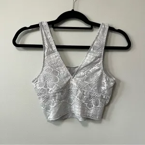 Aerie Lace Waffle Longline Bralette in Light Gray Size S New with Tags thumbnail 7
