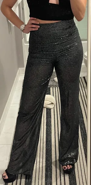 Zara Black Glitter Sheer Pants thumbnail 1
