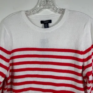 Chaps Womens White Red Striped Cotton Crew Neck Sweater Large thumbnail 3
