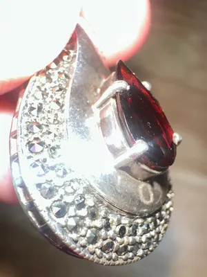 BOMA Sterling Silver Red Garnet Marcasite Pear Teardrop Pendant 1.25" / 12.35g thumbnail 8