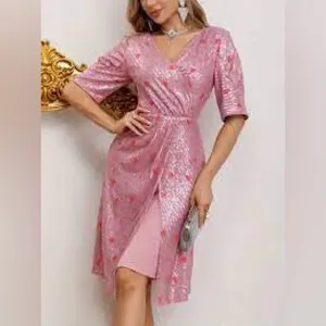 Faeriesty Glam Pink Sequin Midi Dress Sparkle Luxury Luxe Hearts Dance Party M thumbnail 5