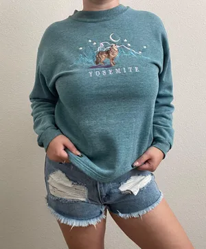 Vintage 90s Blue Yosemite Embroidered Wolf Mountain Crewneck Pullover Sweatshirt thumbnail 1