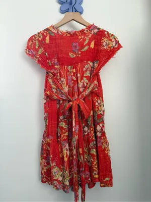 Free People Med Maia Mini Dress Red Gauze Floral Resort Front Wrap Tie Tropical thumbnail 8