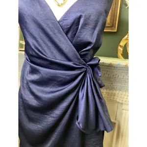 Hello Molly Navy Blue Satin‎ Wrap Mini Dress Side Tie Surplice V-Neck Size 4 S thumbnail 2