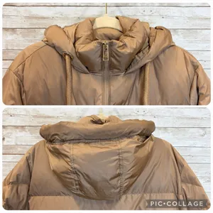 Zara Womens M Jacket Down Puffer Bronze‎ Brown Hooded Oversized Long EUC Pockets thumbnail 5