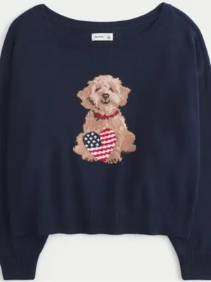 Hollister Easy Off-the-Shoulder Dog Graphic Sweater USA Flag thumbnail 4