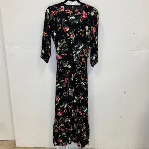 Lovestitch Hi-Low Wrap Maxi Dress High Low Ruffle Floral‎ Black Red Medium thumbnail 3