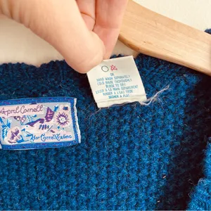 April Cornell Vintage Wool Cardigan Knit Sweater Blue Button Front sz L thumbnail 11
