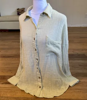 Free People We The Free Pale Green Gauze Button‎ Down Shirt Small S Oversized thumbnail 1