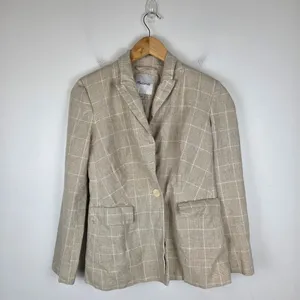 Madewell The Slim Linen Cotton Plaid Pockets Shoulder‎ Pads Blazer Women’s Sz 2 thumbnail 3