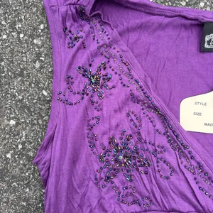 NWT Y2K Angie purple beaded v neck tank size M thumbnail 6