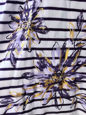 Hasting & Smith NWT Dark Purple Striped Floral 3/4 Sleeve Cotton Blend Top XL thumbnail 3
