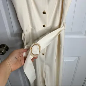 Zara white‎ belted jumpsuit size medium minimalist vacation summer thumbnail 4