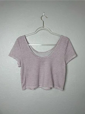 American Eagle Striped Scoop-Neck Crop Top - Maroon/White Size L thumbnail 3