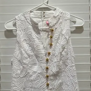 Lilly Pulitzer Alexa Lace Seashell Beach Bridal Shift Dress Sz 2 White Buttons thumbnail 2