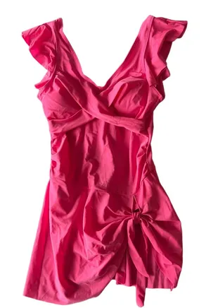 Women's NEW Pink One Piece Ruffle Straps and Skirt Swimsuit Size XL #260734 thumbnail 1