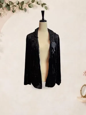 Big Bang USA Black Crushed Velvet Embroidered Zip Hoodie Large Y2K thumbnail 2
