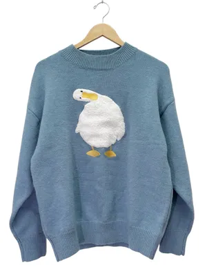Aelfric Eden Duck Sweater XS Blue Chenille Applique Oversized Crewneck Pullover thumbnail 2