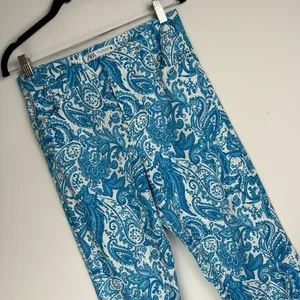 NWOT ZARA Linen Blend Trouser Pants Sz 6 Kick Flare Hem Blue Paisley Print thumbnail 5