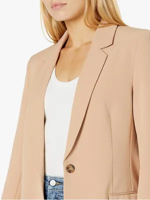 The Drop Blake Long Blazer Women’s Small Praline Tan Single Button Stretch thumbnail 4