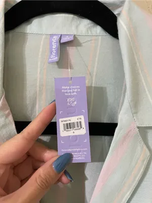 New Florence By Mills Cotton Stripe Short Sleeve Button Top Size Small Seagrass thumbnail 6