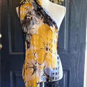 Christopher & Banks Yellow and Blue Floral Lightweight Scarf NWT thumbnail 3