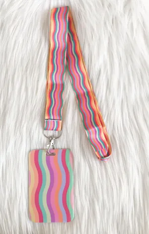 rainbow wavy stripe lanyard with Id/ card holder thumbnail 1