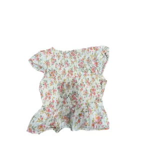 American‎ Eagle Floral Smocked Peplum Blouse White Pink Cottagecore Boho Small thumbnail 2