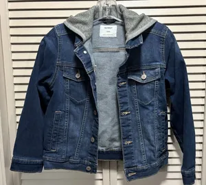 Old Navy Denim Short Jacket Juniors Size L (10-12) Hood‎ Pockets Button Up thumbnail 1