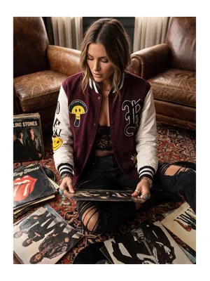 PacSun ࿊ DFW Varsity Patchwork Faux Leather Jacket ࿊ Burgundy ࿊ Men S ࿊ Women M thumbnail 2
