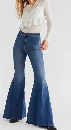 Free People Just Float On Flare Jeans Sz 26 Dark Wash Denim Stretch Western thumbnail 1