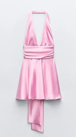 ZARA dress mini halter pink satin Bow 🍬 🎀 wedding party coctail bridal shower thumbnail 12