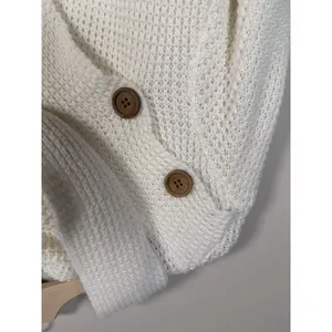Kate and Sam Overlap Sweater Women’s L Ivory Cowl Neck Waffle Knit Cape Split‎ thumbnail 2