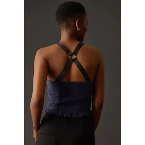 By Anthropologie Navy and Black Strappy Grunge Tank Top Tied Gathered Size XXS thumbnail 2