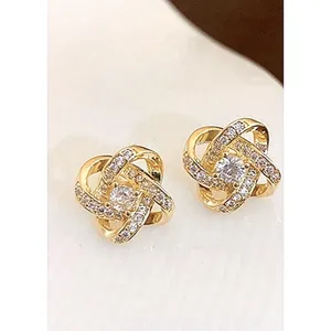 Women's‎ 14k Gold Plated S925 Knot Simulated Diamond Stud Earrings thumbnail 2