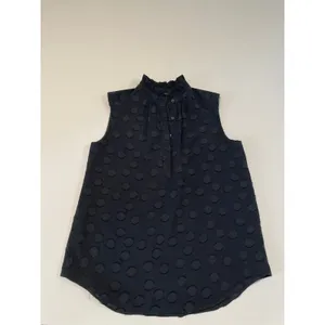 Ann Taylor Top Black Ruffle Neck Sleeveless Polka Dot Inlay Size XS thumbnail 2