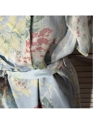 Ralph Lauren floral blue midi dress chiffon flutter sleeves cottage fairy boho 6 thumbnail 9