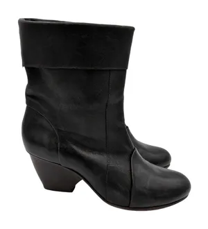 Coclico Black Leather‎ Mid-Calf Boots Block Heel Fold-Over Cuff Spain 37.5 7-7.5 thumbnail 1