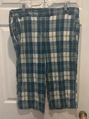 J.Crew Favorite‎ Fit Plaid Cropped Pants Womens 14 Blue Yellow Cotton Coastal thumbnail 1